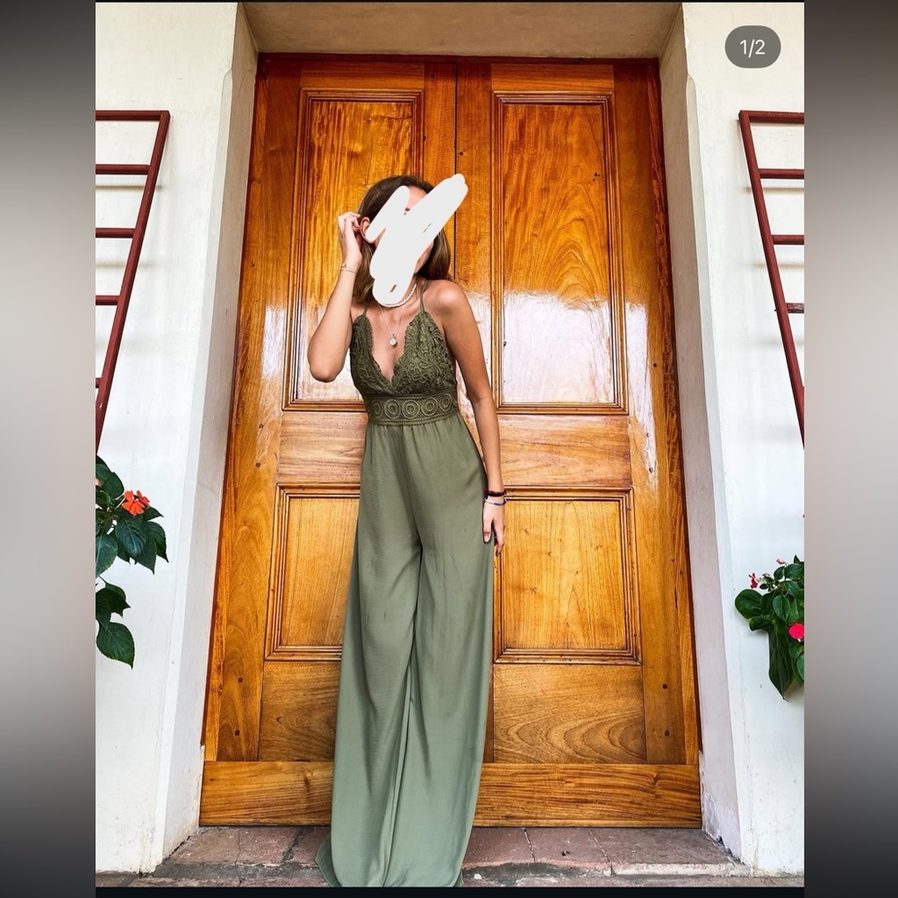 Olive Green Lace Jumpsuit